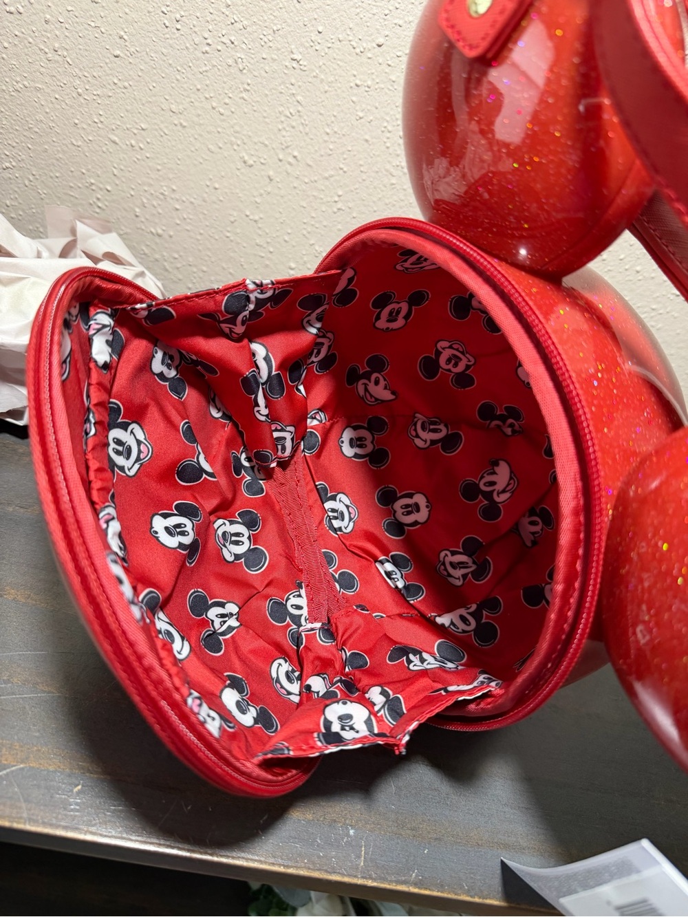 Loungefly Disney Mickey Mouse Red Glitter hard case crossbody bag - Picture 6 of 7